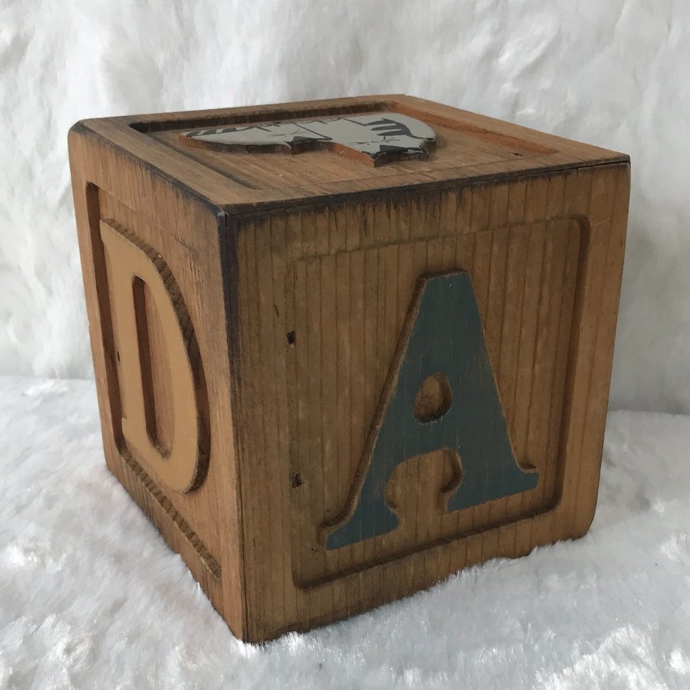 Vintage Children’s Wood Block A B C D Cat Carved Decor